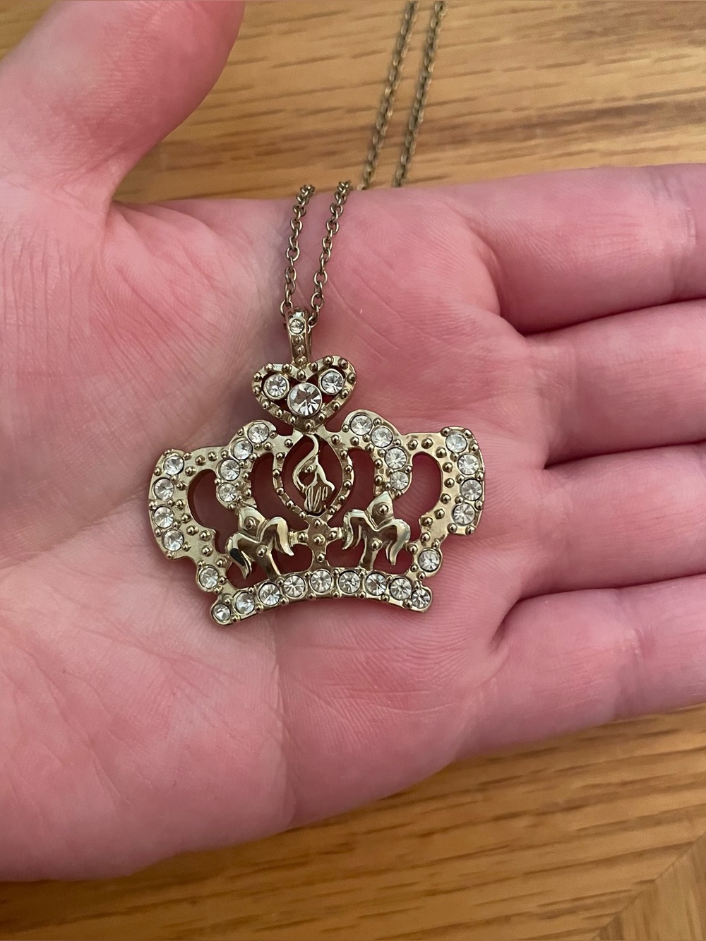Baby Phat Gold Crown with Crystal Rhinestone Pendant Necklace